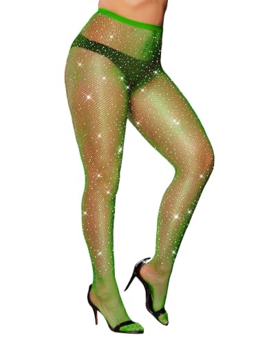 Image of VINICUNCA Fishnet Stockings for Women Sparkly Rhinestone Fishnet Tights Glitter Fish Nets