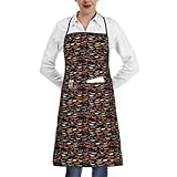 Delantal con estampado de perro salchicha con texto en inglés 'I Love My Dog' para cocinar, hornear, jardinería, unisex, correa ajustable, múltiples bolsillos