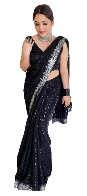 Sari indien brodé ajustable pour femme avec chemisier à coudre sur mesure