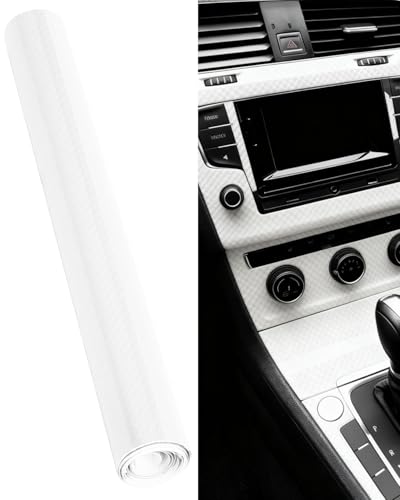 TPZORJX 1 rotolo di pellicola 7D in carbonio per auto, 150 x 30 cm, autoadesiva, in vinile, per auto, in fibra di carbonio, colore bianco