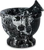 TheWolfard Handmade Luxury Black and Gold Marble Mortar Pestle Set Large, Rustic Herb Crusher and St