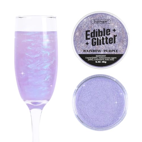(10g) Iridescent Purple Edible Glitter for Drinks, Cocktails, Cakes - 100% Food Safe Cake Glitter Dust Edible - Fancy Sprinkles Edible Glitter Bulk for Mermaid Party Food Decoration - No Taste