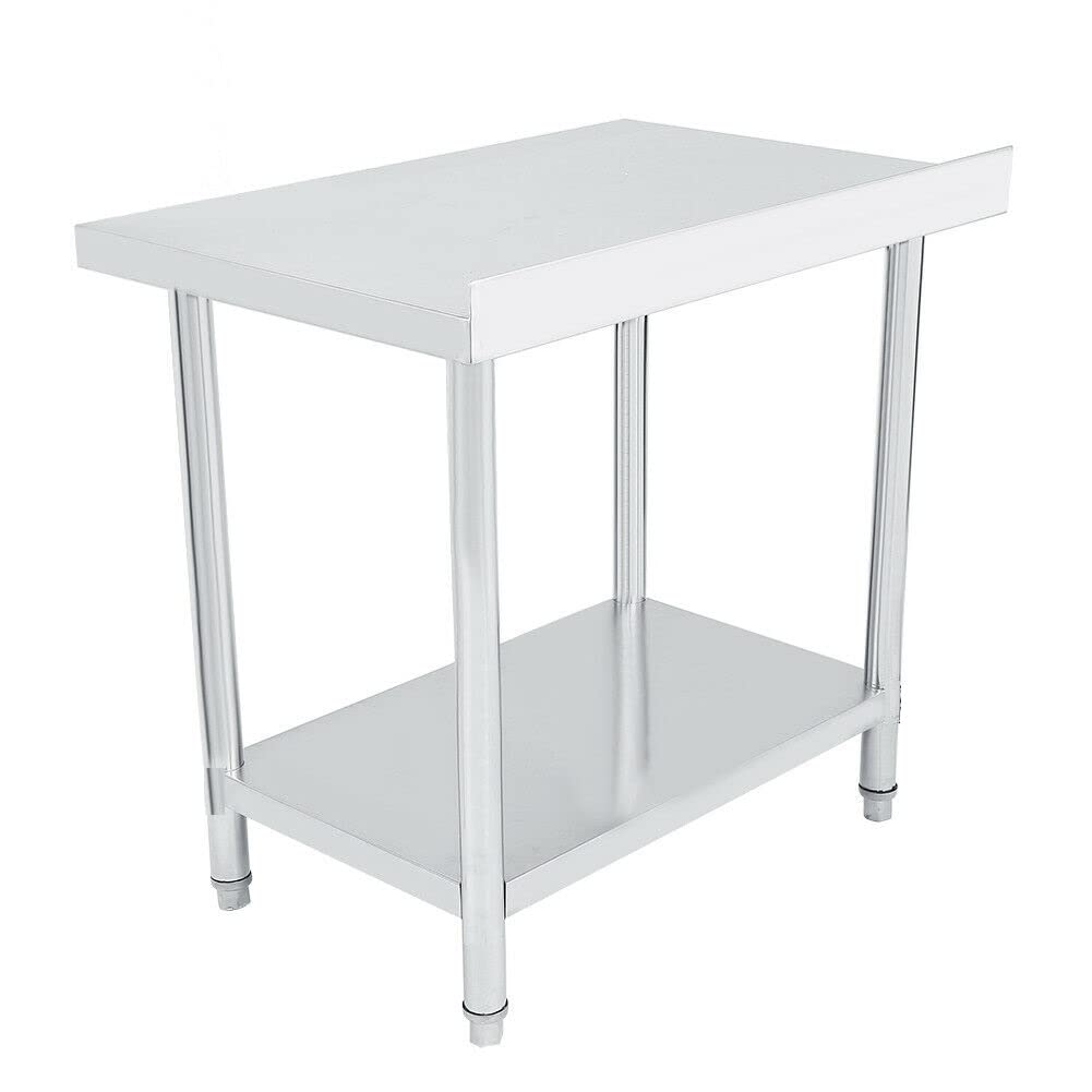 WT2448B - Tavolo da lavoro da cucina con alzata, piedini regolabili, gastronomia, in acciaio inox, 120 x 60 cm, in acciaio inox