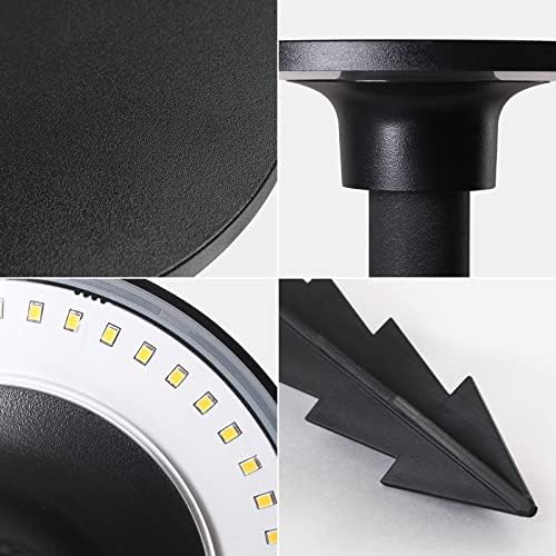 DAWALIGHT Garden Bollard Lights Mains Powered with Spike 8W 3000K Warm White Round Pedestal Post Lamp Outdoor IP65 Waterproof for Coastal Area Porch Patio Driveway Lawn Landscape, Plastic, Black