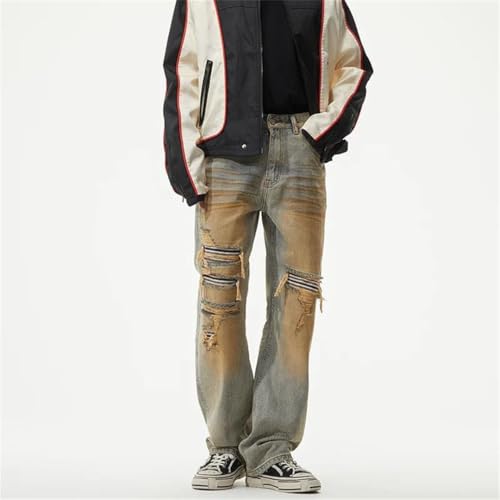 Men's Y2K Street Retro Jeans Ripped Patch Loose Straight Jeans4