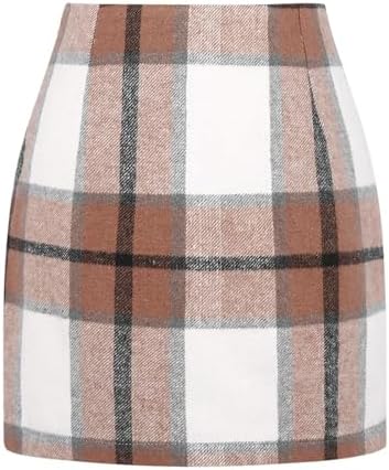Plaid Skirts for Women Wool High Waist Bodycon Mini Skirt Casual Pencil A-Line Skirt Winter Warm Skirts