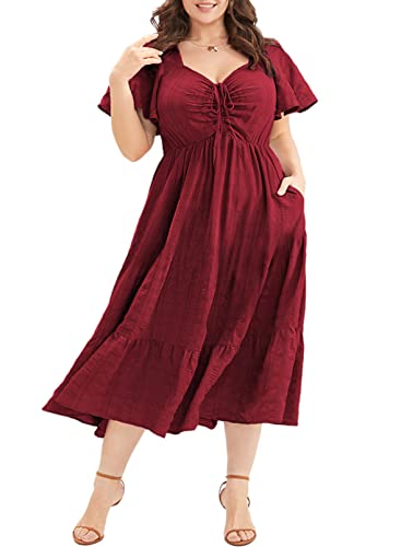 Image of Eytino Womens Plus Size Summer Dress Short Sleeve Sweetheart Neck Ruffle Tiered Maxi Long Dresses(1X-5X)