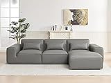 134' Oversized Minimalist-Modern Modular Sectional Sofa, Low Profile Feather Deep Seats Upholstered in Imitation Leather, Gray