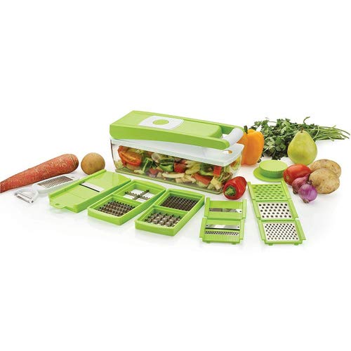 12 in 1 Vegetable Cutter - Chopper, Chipser, Grater, Slicer Dicer, Peeler - All in One (Green & White) Unbreakable