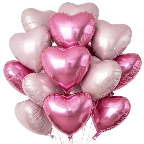 TONIFUL 30Pcs Pink Hot Pink Heart Balloons 18Inch Heart Shape Foil Balloon