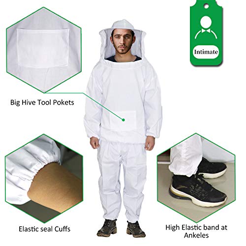 Professional Bee Jacket with Pants, Apiarist Beekeeping Suit Jacket with Ventilated Fencing Veil & Sheepskin Gloves, Beekeeper Suit for Backyard and Beginner Beekeepers, Bee Outfit Costume Pullover