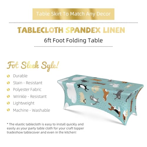 Housse de table rectangulaire extensible 1,8m EdWal en élasthanne à motif imprimé chat et chien