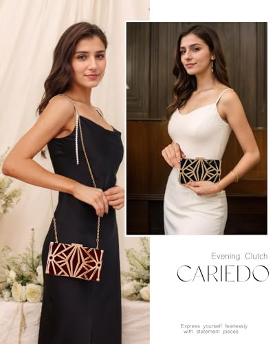 Image of CARIEDO Women Evening Bag Elegant Clutch Purse Exquisite Velvet Metal Hollow out Handbags Prom Wedding Party