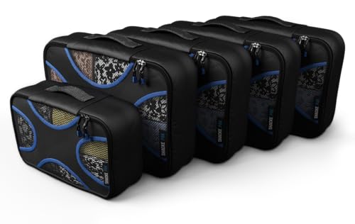 Shacke 6 Set Packing Cubes for Travel Lightweight Luggage Organizer (Black/Blue)