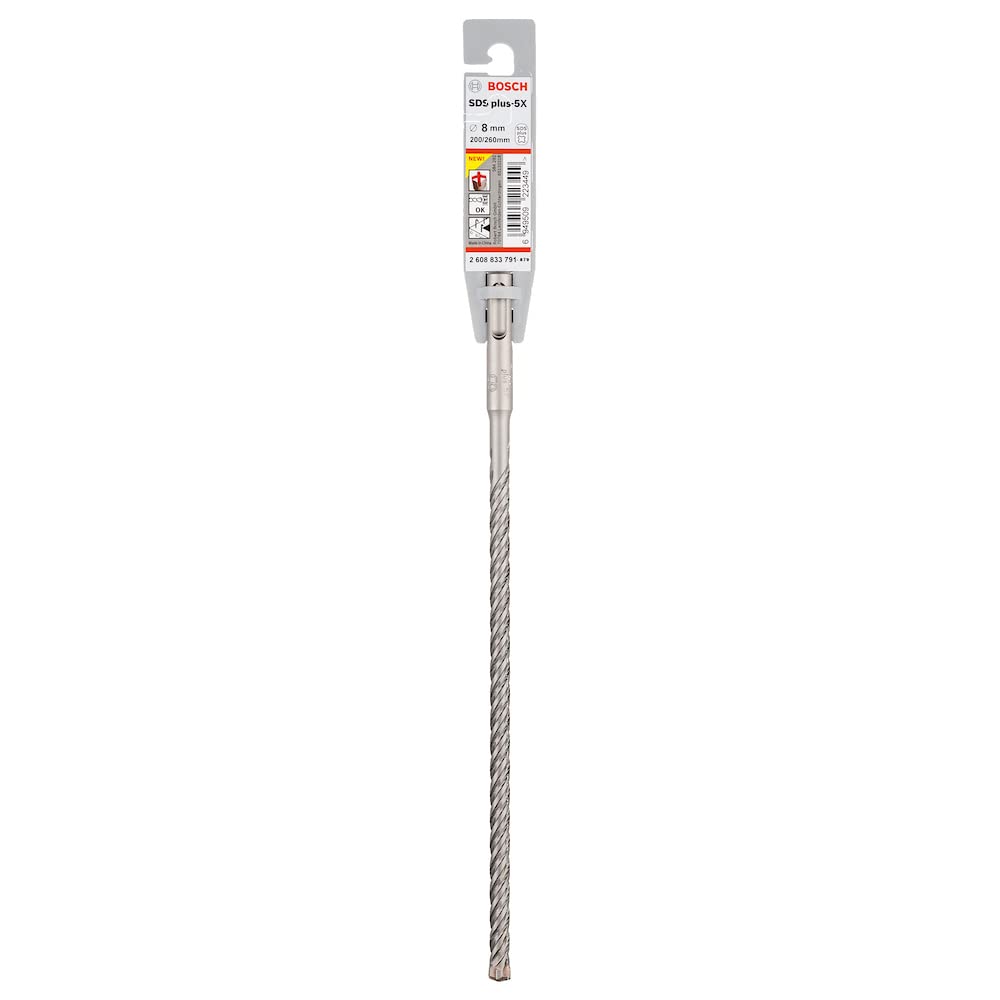 Broca para martillos perforadores SDS PLUS-5X: 8 X 200 X 260 MM CON 4 ARISTAS DE CORTE