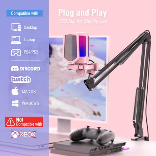 image for FIFINE Gaming USB Microphone Kit, PC Streaming Recording Computer RGB 