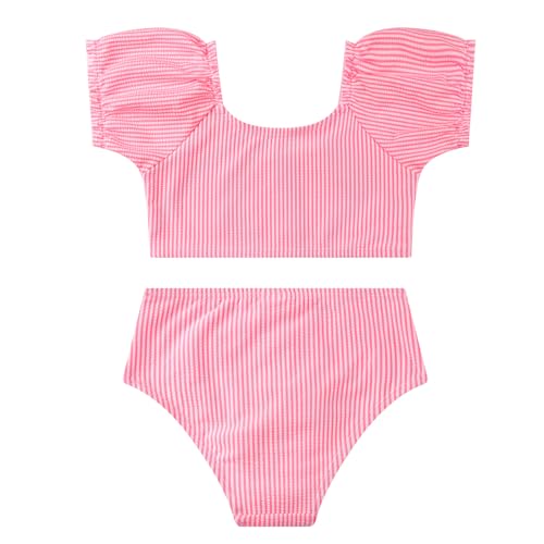 Image of LIZENS Two-Pieces Girls Swimsuit Puff Sleeve Beach Bathing Suit Stripe Bikini Sets