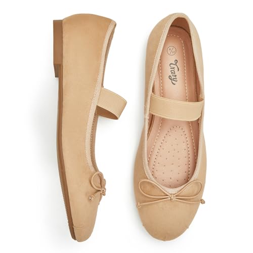 Image of Trary Flats for Women Closed Round Toe Ballet Flats Mary Jane Shoes Women with Elastic Strap Cute Bowknot Comfortable Dress Shoes for All-Year Daily Work Casual Wear