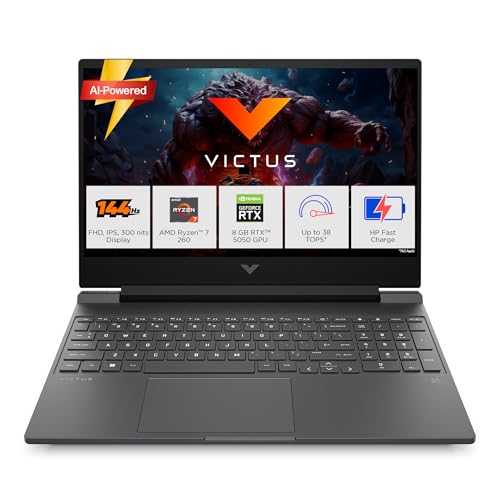 Image of HP Victus, AMD Ryzen 7 260, 8GB RTX 5050 Gaming Laptop,(24GB DDR5,1TB SSD) 144Hz,IPS,300 nits,15.6'(39.6cm) FHD, Win11,M365 Basic(1 year) Office24, Mica Silver, 2.29kg, RGB, Enhanced cooling, fb3185AX