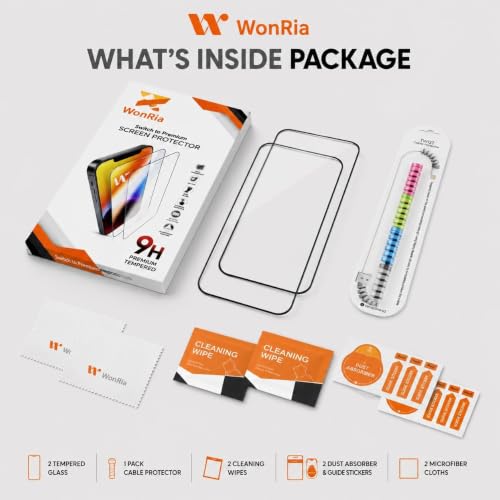 Image of WonRia Pack 2 - Tempered Glass for Realme 16x 5G with Cable protector [1 Month Warranty] Edges to Edge 9H Hardness Screen Glass Protector with Easy Installation kit