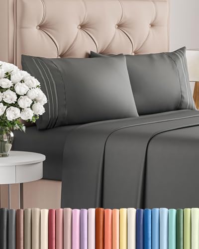 Queen Size 4 Piece Sheet Set - Comfy Breathable & Cooling Bed Sheets Set - Hotel Luxury Bedding for Women, Men, Kids, Teens, Boys & Girls - Deep Pockets, Ultra-Soft, Wrinkle Free - Oeko-Tex - Charcoal