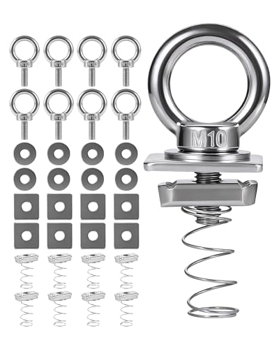 Image of Strut Channel Nut and Eye Bolt Set - Heavy Duty Stainless Steel Eye Bolts M8, M10 | Zinc Plated Spring Nuts, Long Spring for Unistrut, M10, Pack of 8