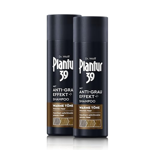 Plantur 39 Anti-Grau Effekt Shampoo, 2 x 200 ml - Für warme Töne und braunes Haar - Kaschiert schrittweise graue Haare ohne Färben - Coffein-Shampoo für Frauen für kräftiges Haar