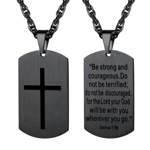 PROSTEEL Cross Necklace for Men, Lord's Prayer Cross Pendant with Adjustable Chain 22-24 Inches 316L Stainless Steel Bible Verse Christian Gifts for Men (with Gift Box) 01 - Black