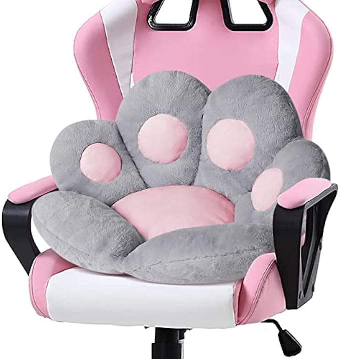 Ditucu Cat Paw Cushion Kawaii Chair Cushions 31.4 x 27.5 inch Cute Stuff Seat Pad Comfy Lazy Sofa Office Floor Pillow for Gaming Chairs Room Decor Grey