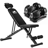 CuteeFox 商品 トレーニングベンチ＋可変式 ダンベル 24kg アジャスタブルダンベル 2個セット 2.5～24kg 15段階調節 5秒で重量調整 クイックダンベル 筋トレ 折り畳み フラットベンチ 角度調節簡単 腹筋 背筋 ダンベルベンチ 収納便利 24DS+009 (墨色)