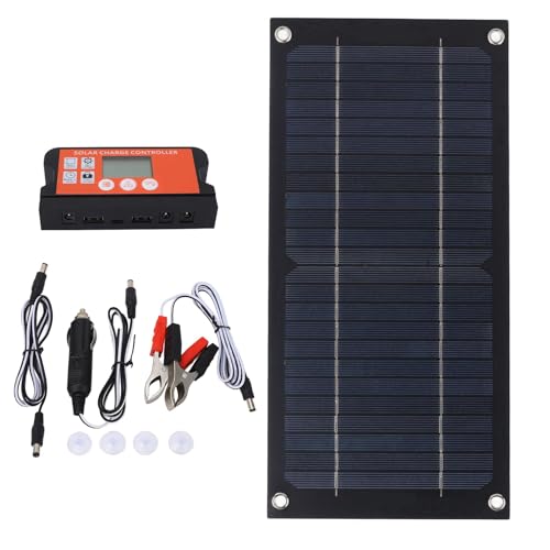 Acouto Caricabatterie da Pannello Solare da 600 W Regolatore di Carica in Silicio Monocristallino 100A Kit Pannello Solare con Cavo di Prolunga Clamp/Holder per Batteria per Efficienza da Campeggio