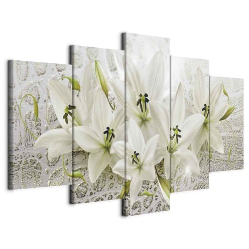 B&D XXL - Tableau Acoustique Nature 225x112,5 cm 5 Parties - Décoration Murale Anti-Bruit Isolation Phonique Bureau Chambre Panneau Insonorisant Impression sur Toile - Fleur Artistique b-A-0326-b-p