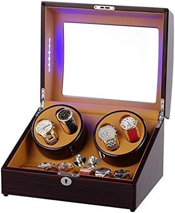Mechanical Watch Shaker Automatic Rotate Watch Winder 4+6 Leather Storages Automatic Winding Box Quiet Motor 4 Rotation Modes with Lock LED Illuminati