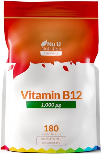 Vitamin B12 1000μg - 180 Vegan Tablets - High Strength B12 Methylcobalamin - 6 Month Supply - Made in The UK - Nu U Nutrition