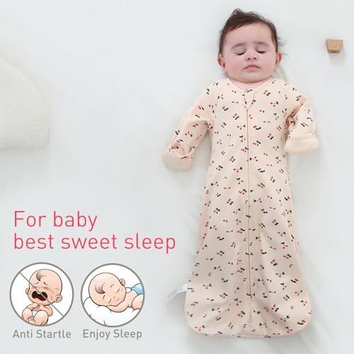 Image of 2 Pack Transitional Baby Swaddling Sacks with Arms Up Length Sleeves & Mitten Cuffs, Sleeping Sack Bag 2 Ways Zipper, Wearable Swaddle Blanket for Newborns Baby Snug Fit Calms Startle Reflex