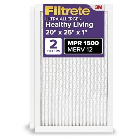Filtrete 20x25x1 AC Furnace Air Filter, MERV 12, MPR 1500, CERTIFIED asthma & allergy friendly, 3 Month Pleated 1-Inch Electrostatic Air Cleaning Filter, 2-Pack (Actual Size 19.719x24.688x0.78 in) Cover