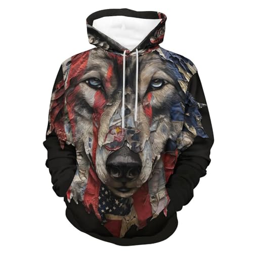 Sweat à capuche loup unisexe taille S avec motif drapeau original