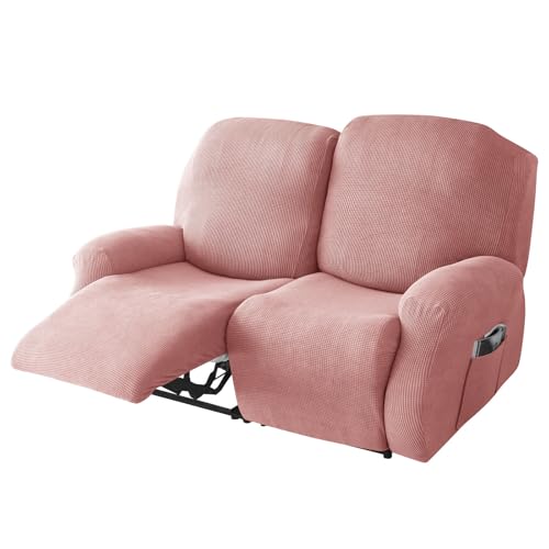 ZRCYXDW リクライニングソファーカバー スパンデックス, 6ピース ストレッチ リクライニングカバー ニット柄 Checkered ソファーカバー 着脱式 洗濯機で洗える-ピンク-2 人掛け