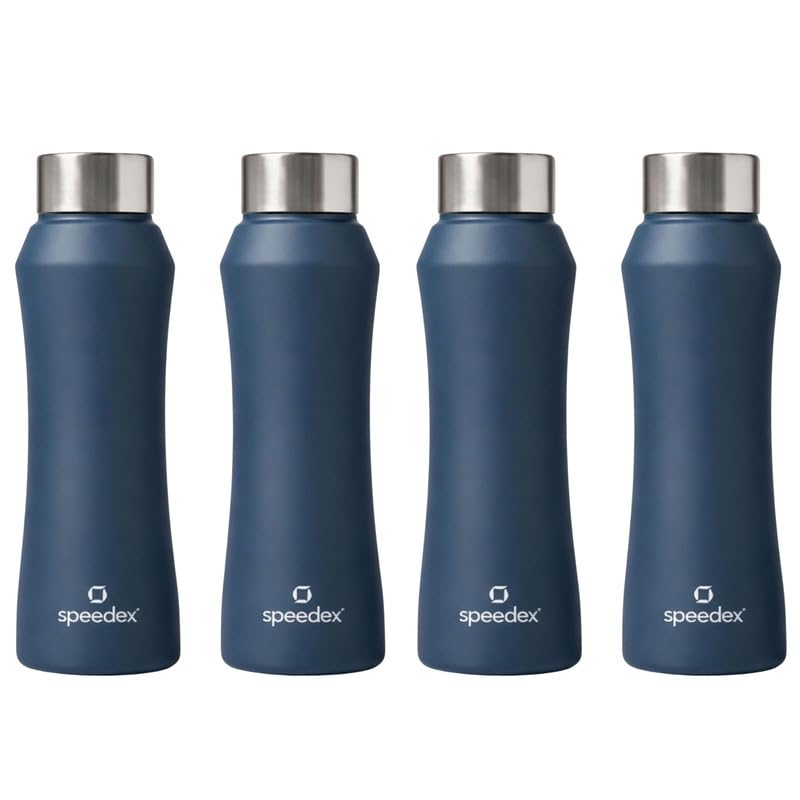 Image of Speedex Stainless Steel Water Bottle 1 Ltr, Leak Proof Screw Cap, BIS Approved 1000 ml Metal Bottle For Daily, Office, School, Gym, Travel Use for Men, Women, Kids, Adults, Teal Blue, Set of 4
