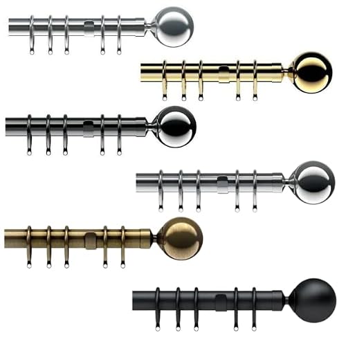 Image of 28mm Nikola Metal Window Curtain Pole Complete Set (250cm, Polished Graphite)
