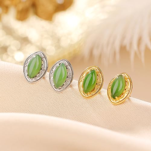 Boucles d'oreilles jade Hetian vert argent sterling femme bijoux œil de cheval fins dorés - 4
