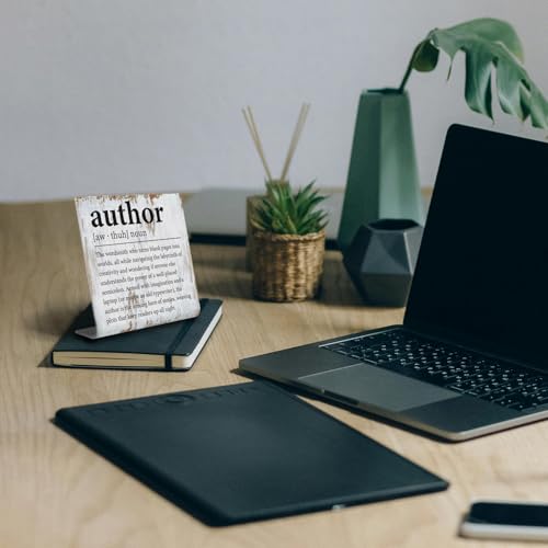 Author Desk Sign Funny Inspiring Gift for Writers, Novelists, Editors or Book Lovers, Rustic Steel Plaque with Literary Quote, Office or Writing Nook Decor for Storytellers Creative Minds XLK522