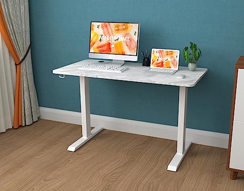 Win Up Time Manual Standing Desk Adjustable Height- Crank Mobile Standing Desk With Drawers- Computer Desk Sit Stand Desk Frame & Top, 48 X 24 Inches White Frame & Marbling Style #TOP1