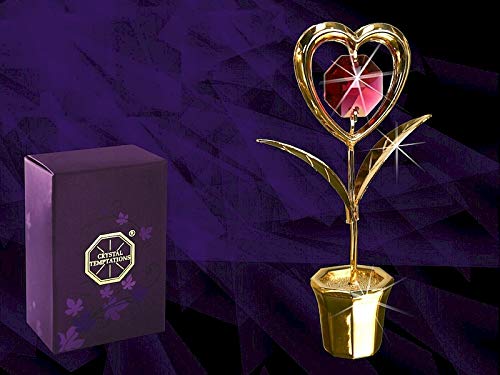 Heart -flower figurine embellished with red crystals from Swarovski