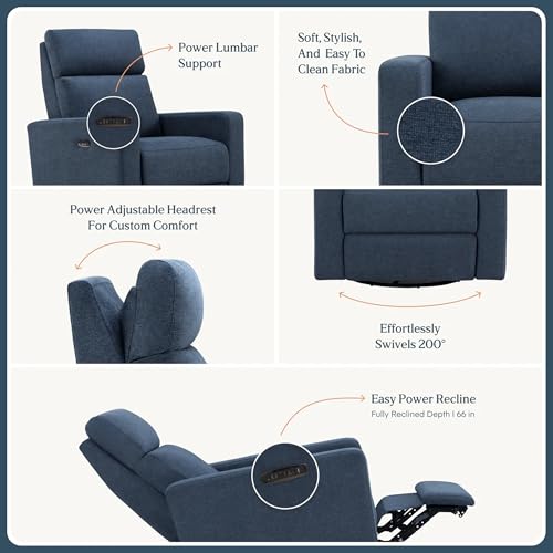 Image of Nurture& The Glider Plus - Premium Nursery Power Recliner | Swivel Chair with Adjustable Head Support and Adjustable Lumbar Support | Built-in USB - The Ultimate Comfort for Nursing, Relaxing (Navy)