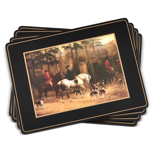 Pimpernel Tally Ho Placemats - Set of 4 Rectangular Cork Table Mats with Traditional Fox Hunt Scene - Heat & Stain Resistant Dining Placemats for Equestrian Decor & Country-Inspired Table Settings