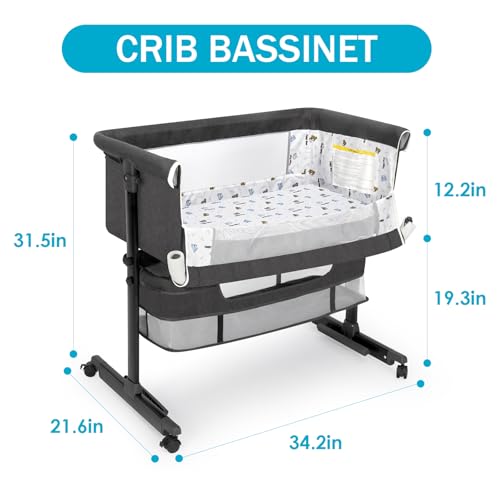 Baby Bassinet, Baby Basinet Bedside Sleeper, Easy to Fold Portable Crib Side Bassinet 2025new Style Girl/boy bassinets (Dark Gray)