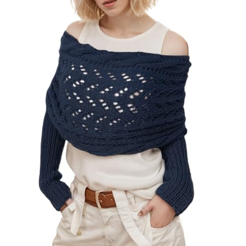 Sweater Scarf with Sleeves for Women Multi-Use Knitted Cable Wrap Shrugs Crochet Fashion Shawl Cape...
