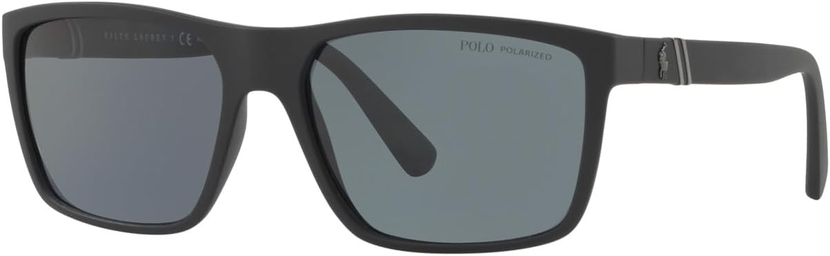 Polo Ralph Lauren Men's PH4133 Rectangular Sunglasses, Shiny Transparent Dark Havana/Green, 59 mm