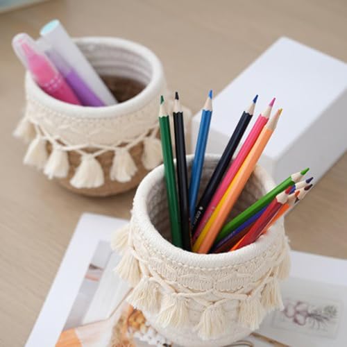 Porta-lápis tecido em corda de algodão, estojo de armazenamento multifuncional | Cesta de chaves art